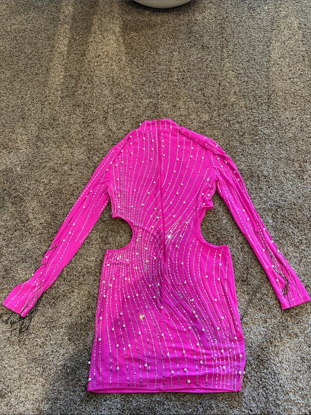 Fashion Nova Hot Pink Cutout Mini Dress with Silver Rhinestones - Picture 4 of 6